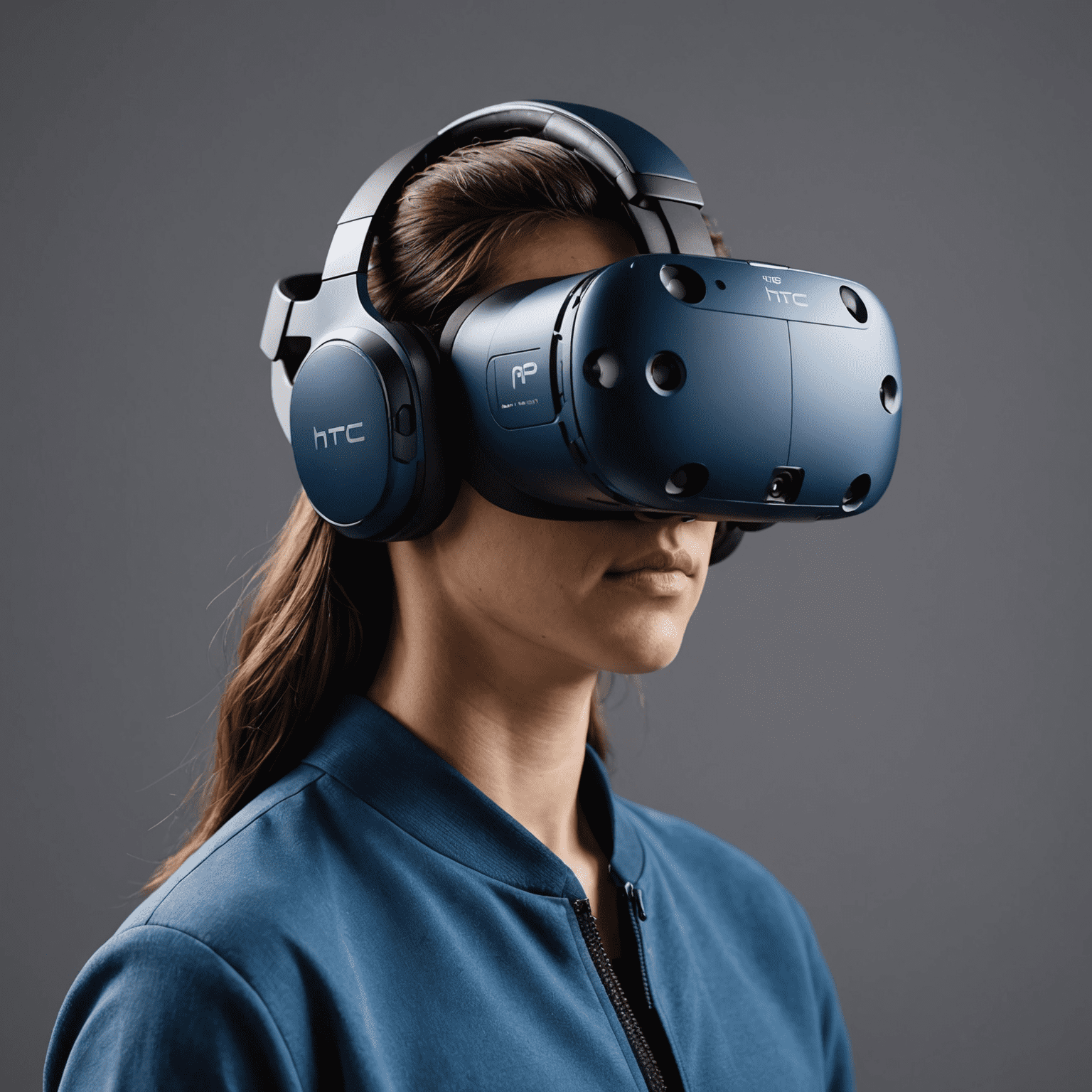 HTC Vive Pro 2 headset with its distinctive design, showcasing the dual cameras and adjustable headstrap